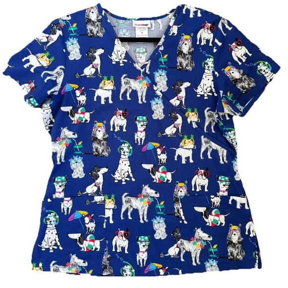 Scrubstar Beach Ready Dogs Scrub Top Blue M with Sunglasses & Scuba Umbrella - Picture 1 of 10